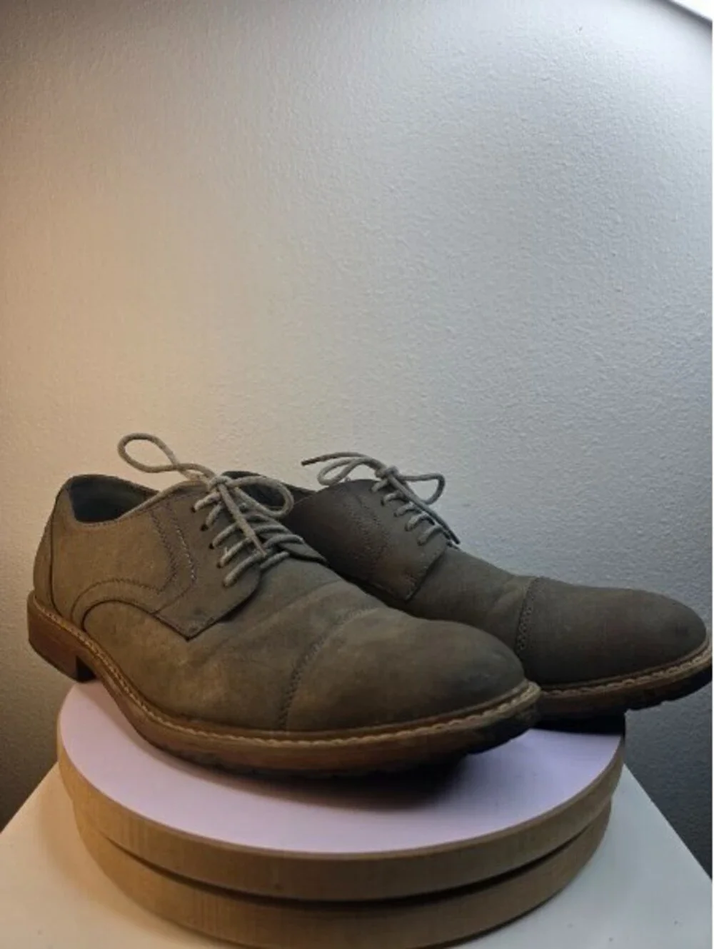 Perry Ellis Portfolio Men's Jess Cap Toe Oxford Dress Shoes Grey/Brown Suede 12